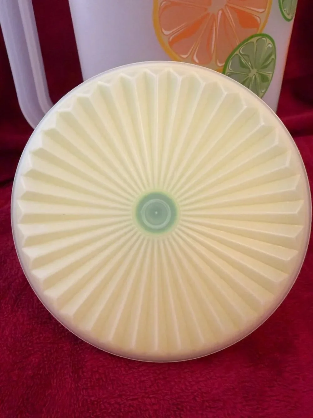Vintage Tupperware Pitcher 2 Qt Push Button Lid Sheer Oranges Limes Fruit